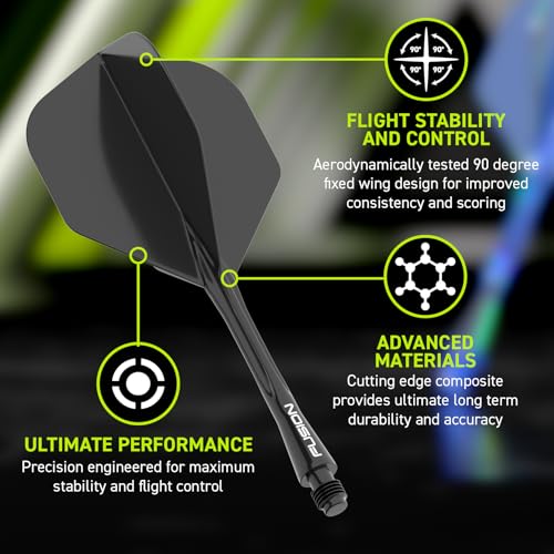 Winmau وينماو دارتس فيوجن نظام الطيران والعمود المتكامل - الشكل والتصميم رقم 6 - اللون الأسود، الطول القصير - Image 3