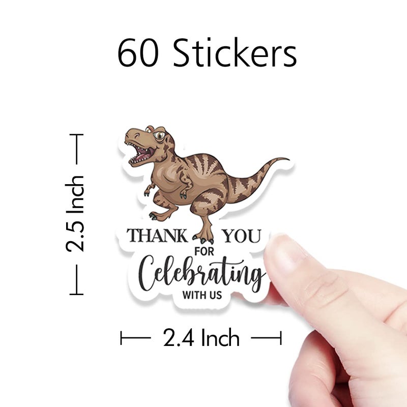 Kaecery Cute Dinosaur Thank You Stickers Thank You for Celebrating with Us Labels,Dinosaur Party Baby Shower Stickers for Birthday Shower Party Favors Label Decorations for Gift Bags (10 in,60 Labels) - Image 2