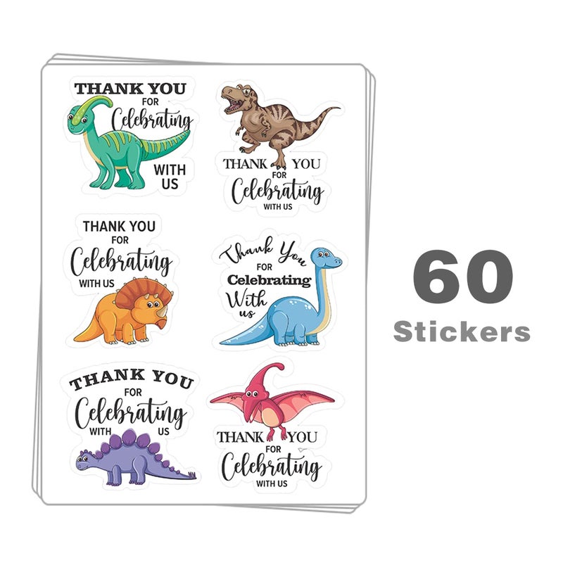Kaecery Cute Dinosaur Thank You Stickers Thank You for Celebrating with Us Labels,Dinosaur Party Baby Shower Stickers for Birthday Shower Party Favors Label Decorations for Gift Bags (10 in,60 Labels) - Image 3