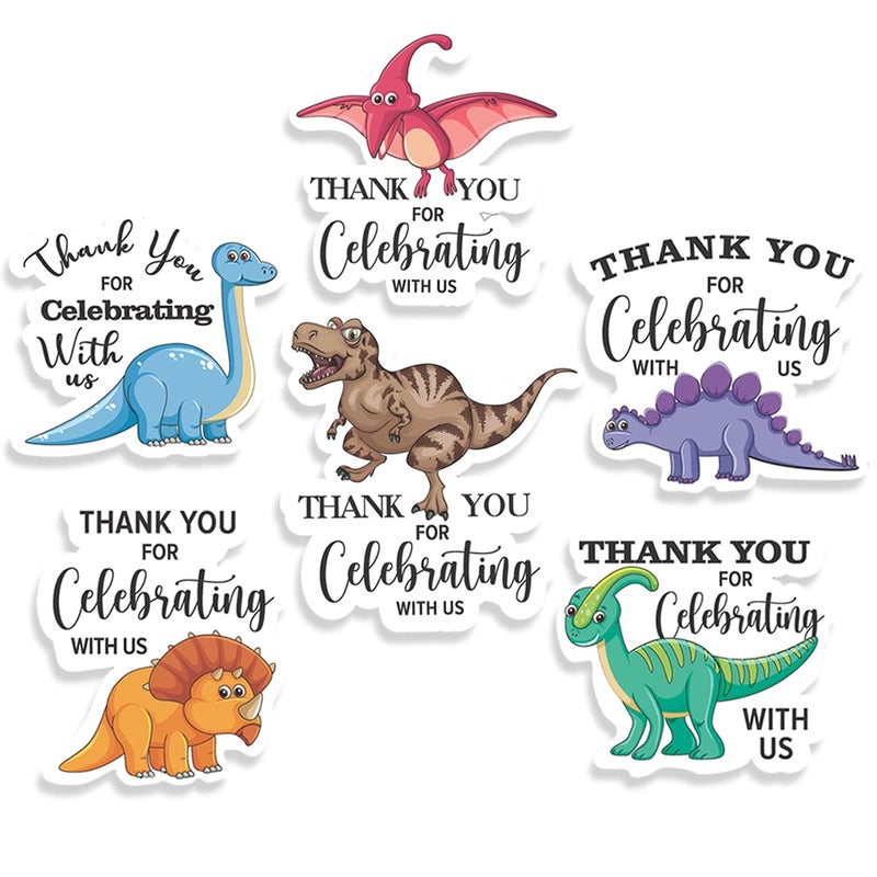 Kaecery Cute Dinosaur Thank You Stickers Thank You for Celebrating with Us Labels,Dinosaur Party Baby Shower Stickers for Birthday Shower Party Favors Label Decorations for Gift Bags (10 in,60 Labels) - Image 1