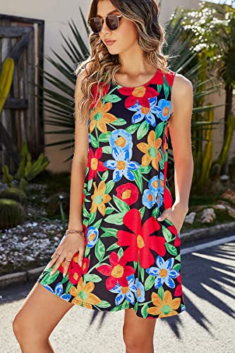 SimpleFun Summer Dresses for Women Floral Sleeveless Swing Sun Dress Juniors Vacation Clothes Black,XXL - Image 3