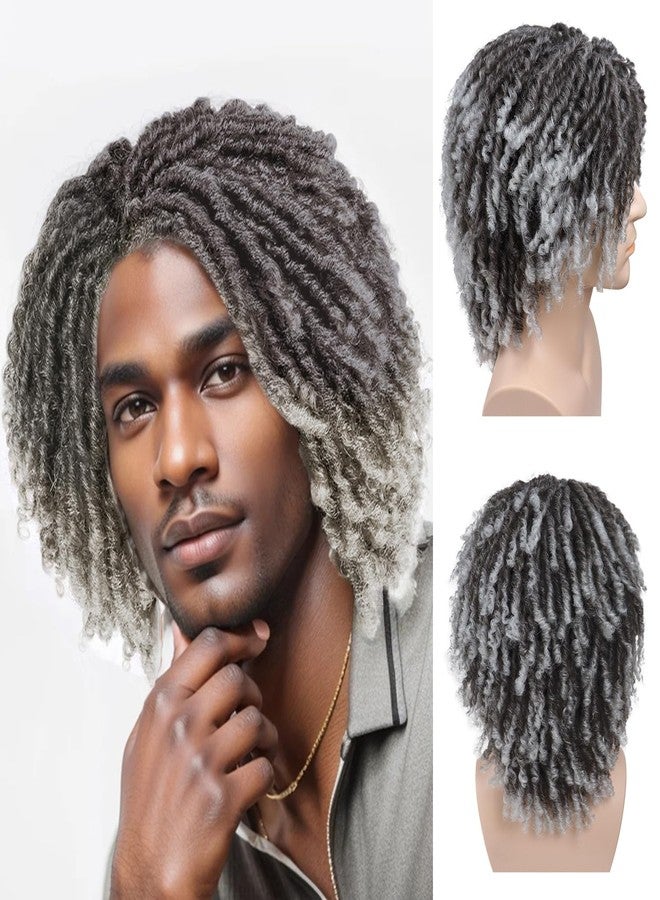 GNIMEGIL Gray Ombre Dreadlocks Wigs for Men Braided Wig Medium Length Afro Braids Hairstyle Fake Dreads Wig with Bangs in Synthetic Hair Graident Grey Color 14 inch - Image 1