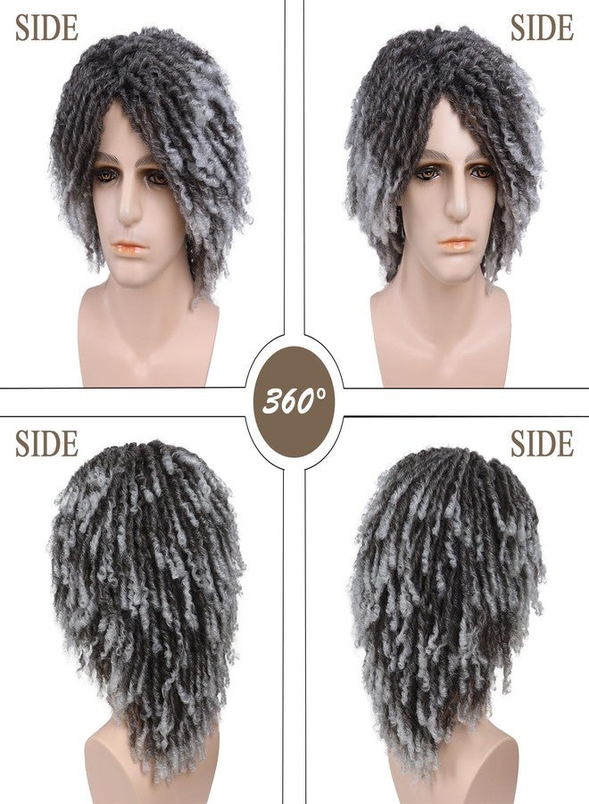 GNIMEGIL Gray Ombre Dreadlocks Wigs for Men Braided Wig Medium Length Afro Braids Hairstyle Fake Dreads Wig with Bangs in Synthetic Hair Graident Grey Color 14 inch - Image 5
