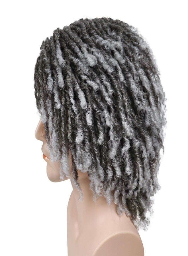 GNIMEGIL Gray Ombre Dreadlocks Wigs for Men Braided Wig Medium Length Afro Braids Hairstyle Fake Dreads Wig with Bangs in Synthetic Hair Graident Grey Color 14 inch - Image 4