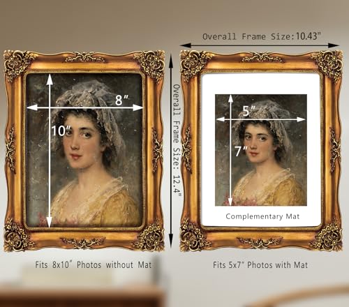 FJXMFRAME Vintage 8x10 Picture Frame Gold Antique Picture Frames for Wall Hanging & Tabletop, Ornate Baroque Frames 8x10 or Matted to 5x7 Photo (8x10 inch, Bronze) - Image 3