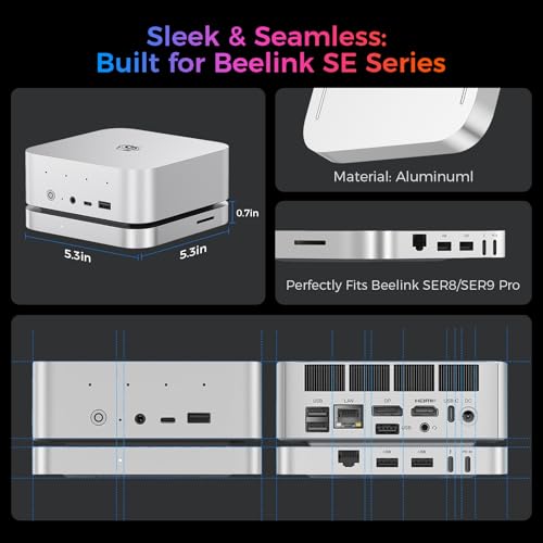 Beelink Mate SE-A 80Gbps USB-C Docking Station for SER8/SER9 PRO Mini PC, Dual M.2 PCIex2 SSD Slot(16TB Max), USB-A3.0 * 2, 2.5G LAN*1, SD4.0 * 1, Aluminum Alloy, Frost Silver - Image 2