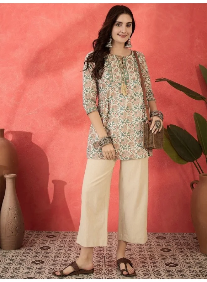 أيه كيه إس Off White Tunic with Multicolour Floral Print