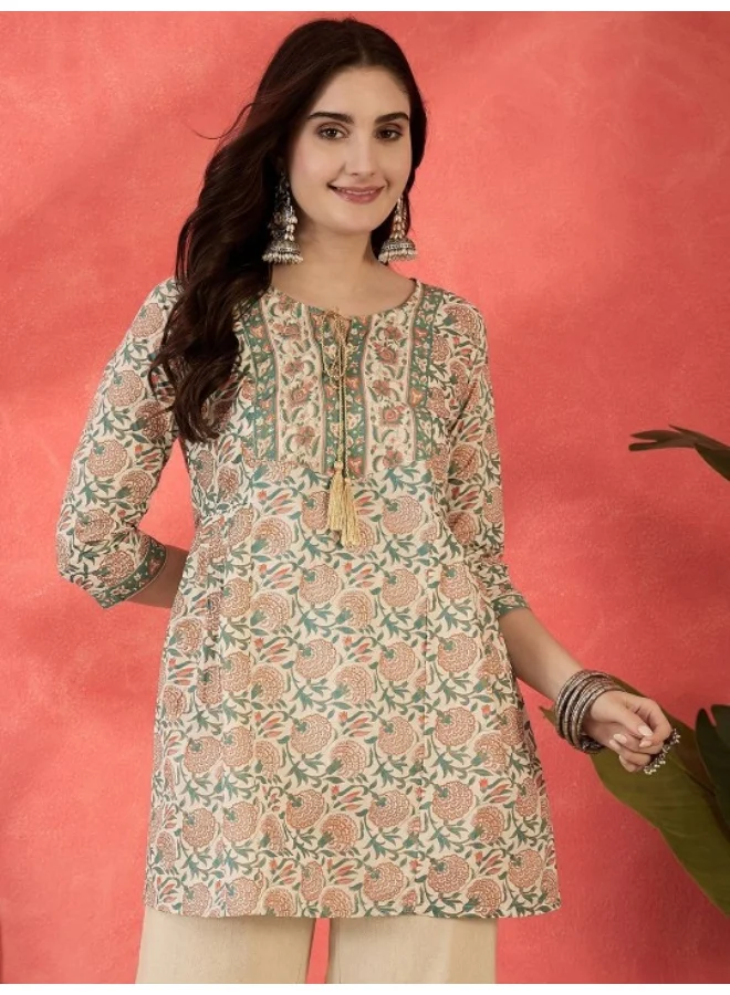 أيه كيه إس Off White Tunic with Multicolour Floral Print