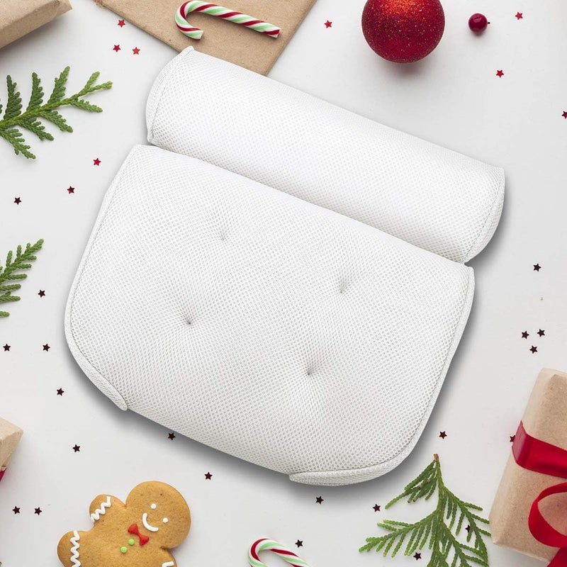 Bath Pillow Comfortable Bathtub Pillow 3D Mesh Bathtub Pillow with 4 Strong Suction Cups Breathable 35x30x9cm - Image 4