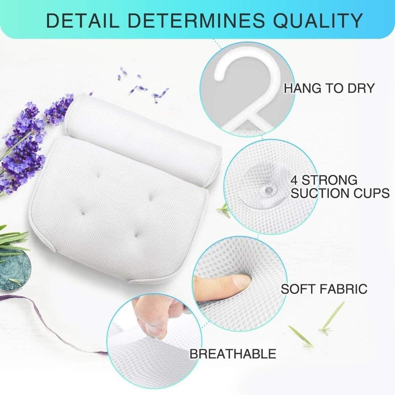 Bath Pillow Comfortable Bathtub Pillow 3D Mesh Bathtub Pillow with 4 Strong Suction Cups Breathable 35x30x9cm - Image 1