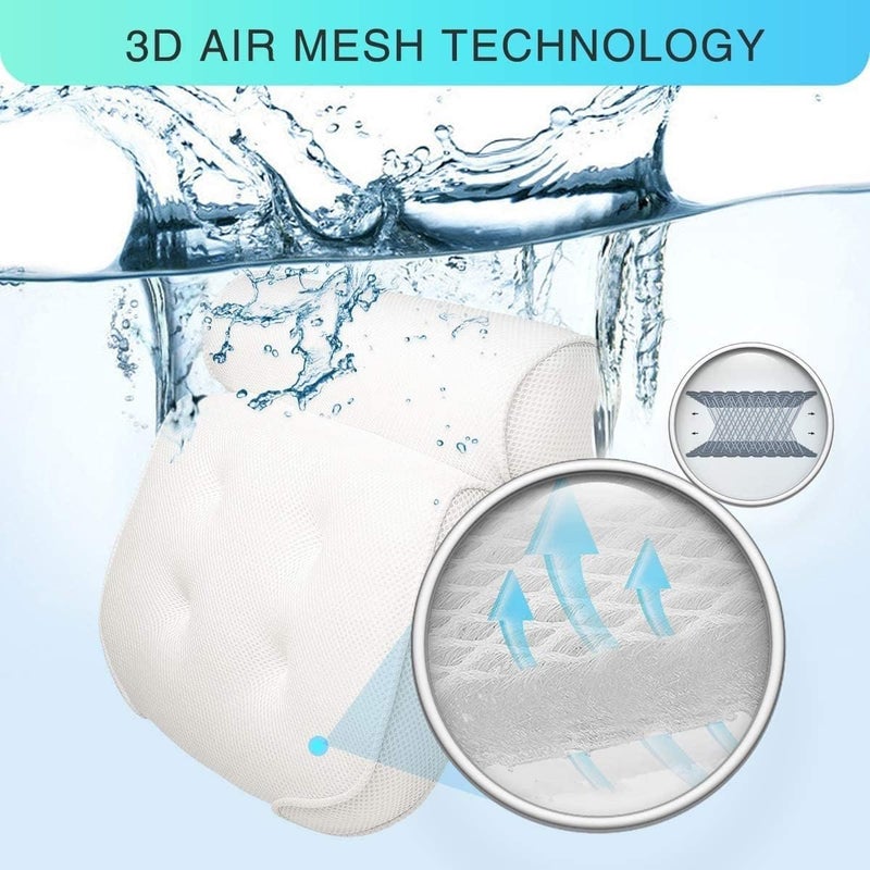 Bath Pillow Comfortable Bathtub Pillow 3D Mesh Bathtub Pillow with 4 Strong Suction Cups Breathable 35x30x9cm - Image 3
