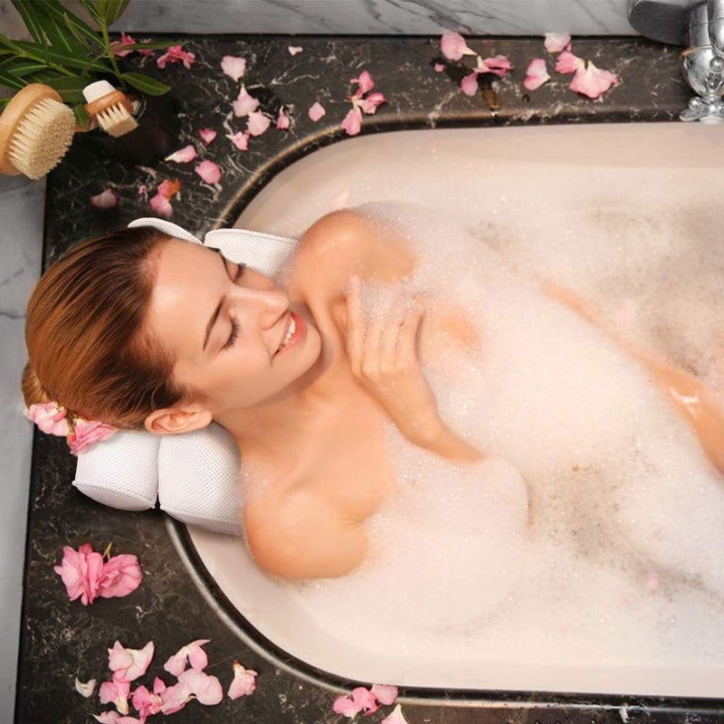Bath Pillow Comfortable Bathtub Pillow 3D Mesh Bathtub Pillow with 4 Strong Suction Cups Breathable 35x30x9cm - Image 2