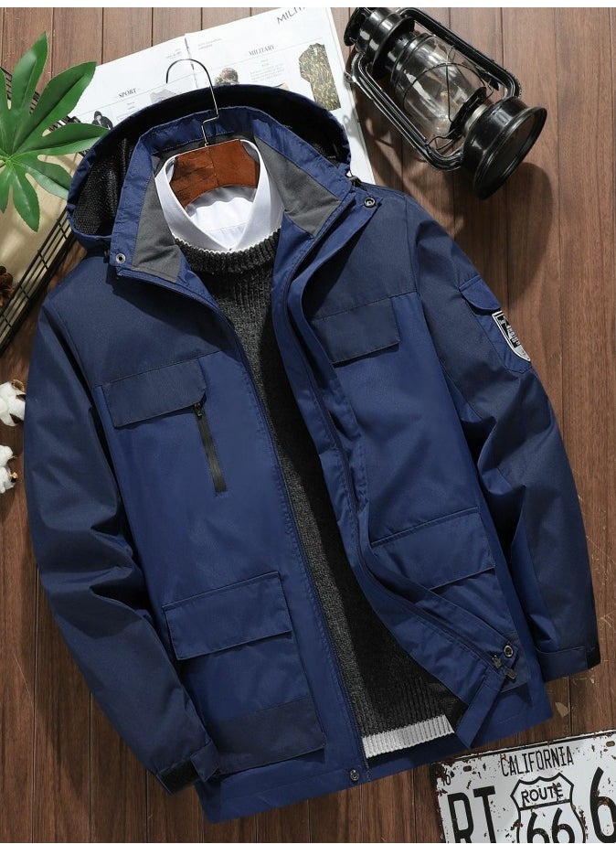 Loquat Men's Lightweight Windbreaker Rain Jacket Raincoat with Hood for Hiking Fishing Activewear Dark Blue 