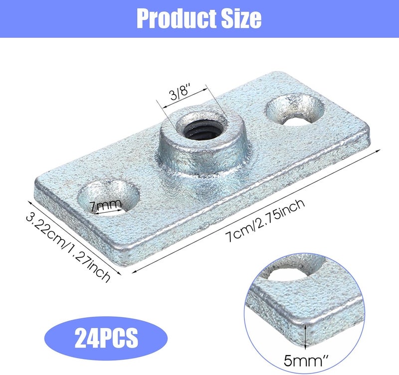 AojSup 24 Pcs Threaded Rod Hanger for 3/8 Inch Rods, Ceiling Flange Hangers with Three Holes - 2.75 x 1.27 x 0.2 Inch Blue Zinc Plated Iron Ceiling Flange Hanger Plate for Threaded Rod Plate Mounting - Image 2