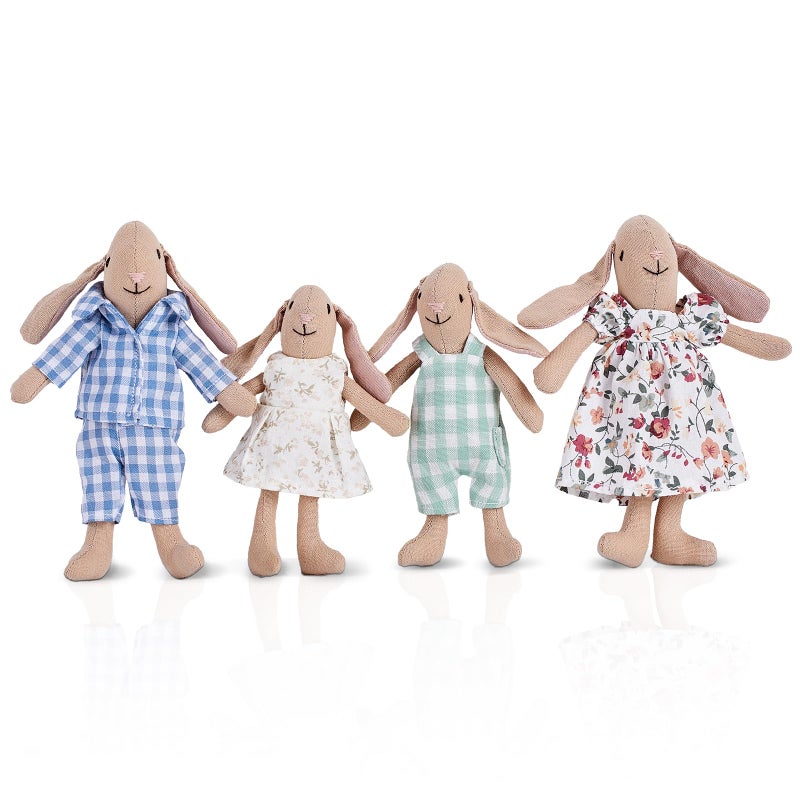 Giant bean Bunny Toys for Kids Easter Bunny 4 PCS Hand Made Rabbit Family Dolls with Removable Clothes Suitable for Infants Boys and Girls Dollhouse People Easter Basket Essentials - Image 3