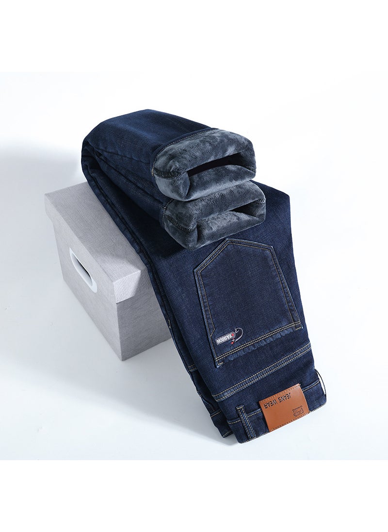 Generic - Winter Thick Fleece Stretch Denim Jeans for Men 1835 Blue [fleece-lined]] - Image 1