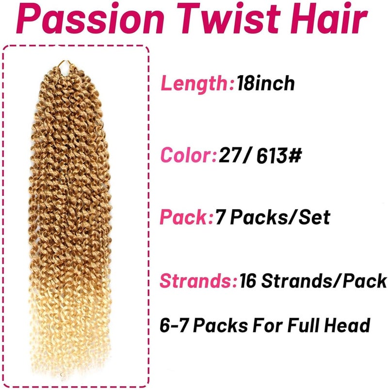 Dorsanee Ombre Blonde Passion Twist Hair 18 Inch 7 Packs Water Wave Crochet Hair Long Bohemian Curly Braiding Hair for Butterfly Locs, Faux Locs, Boho Style Spring Twist Crochet Braids (27/613#) - Image 2