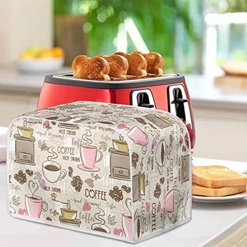 Talayituse Coffee Theme 2 Slice Toaster Covers Dust Protection Bread Maker Covers Toaster Oven Cloth Cover Kitchen Accessories Washable Appliance Cover - Image 4