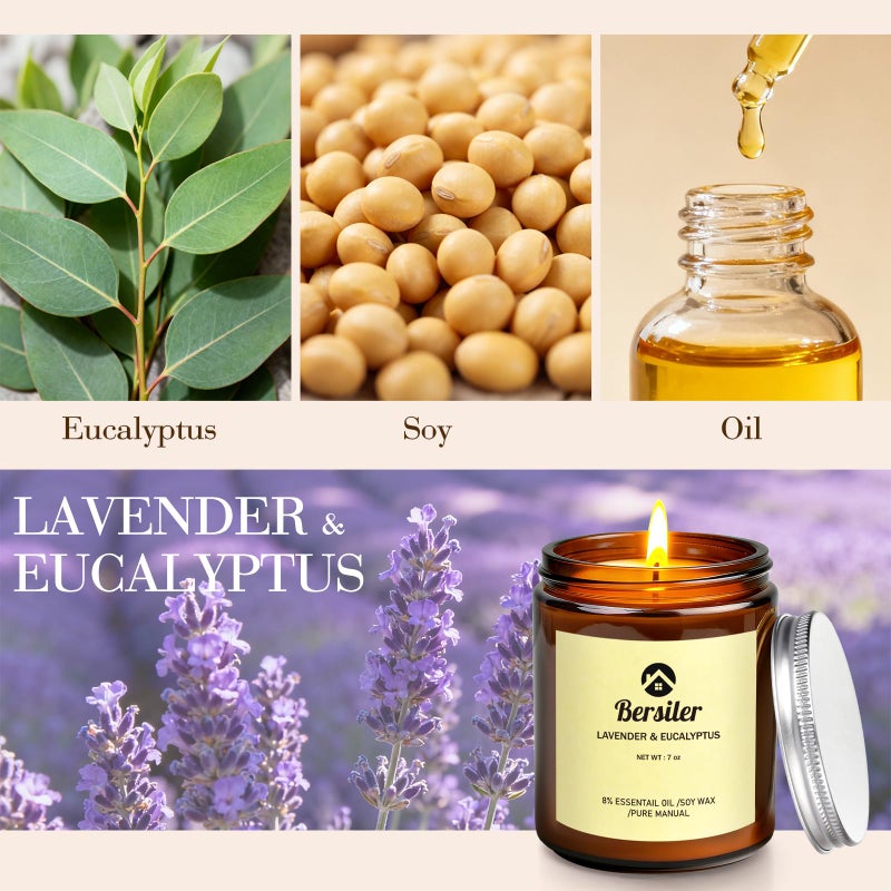 Bersiler Aromatherapy Candles, Scented Candles, 7OZ Lavender Eucalyptus Candles Stress Relief and Relax for Home & Bedroom Gift for Women Birthday Christmas, Soy Wax Candle - Image 2