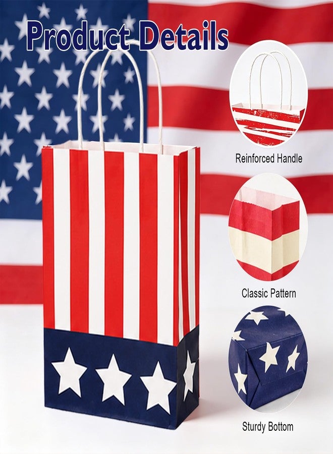 Linsuminn 4th of July Gift Bags, 8 PCS Patriotic Gift Bags with Handles, Red White and Blue American Flag Paper Treat Goodie Cookie Party Favor Bags for Independence Day Party Decorations Gift Wrapping Supplies - Image 3
