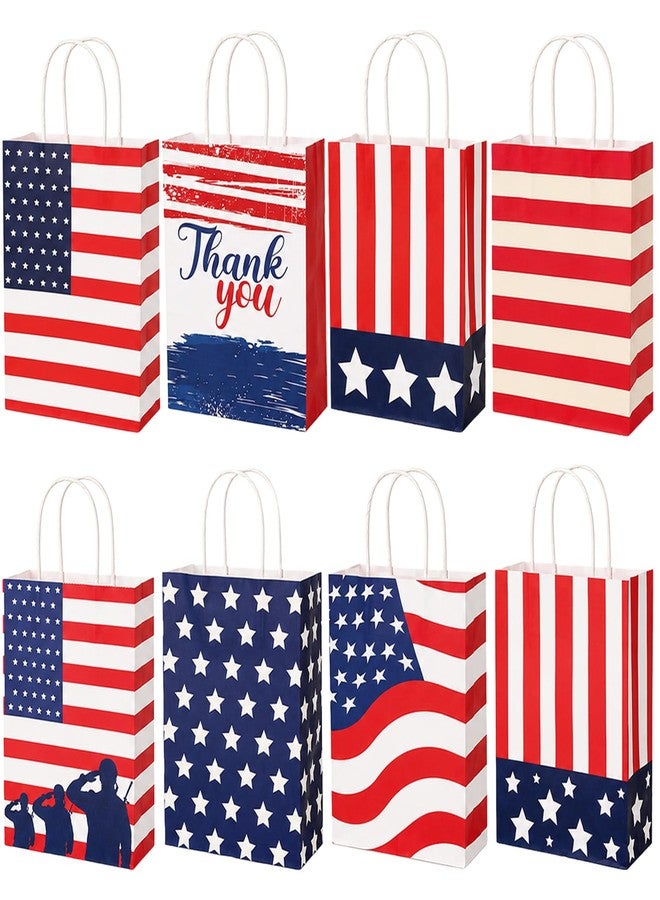 Linsuminn 4th of July Gift Bags, 8 PCS Patriotic Gift Bags with Handles, Red White and Blue American Flag Paper Treat Goodie Cookie Party Favor Bags for Independence Day Party Decorations Gift Wrapping Supplies - Image 1