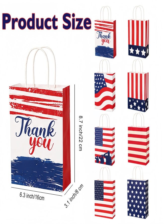 Linsuminn 4th of July Gift Bags, 8 PCS Patriotic Gift Bags with Handles, Red White and Blue American Flag Paper Treat Goodie Cookie Party Favor Bags for Independence Day Party Decorations Gift Wrapping Supplies - Image 2