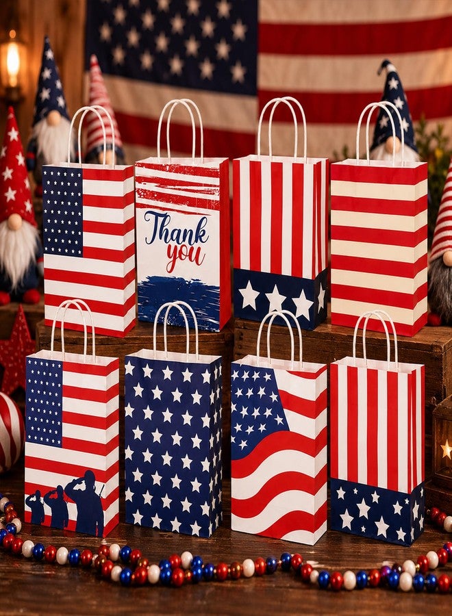 Linsuminn 4th of July Gift Bags, 8 PCS Patriotic Gift Bags with Handles, Red White and Blue American Flag Paper Treat Goodie Cookie Party Favor Bags for Independence Day Party Decorations Gift Wrapping Supplies - Image 5