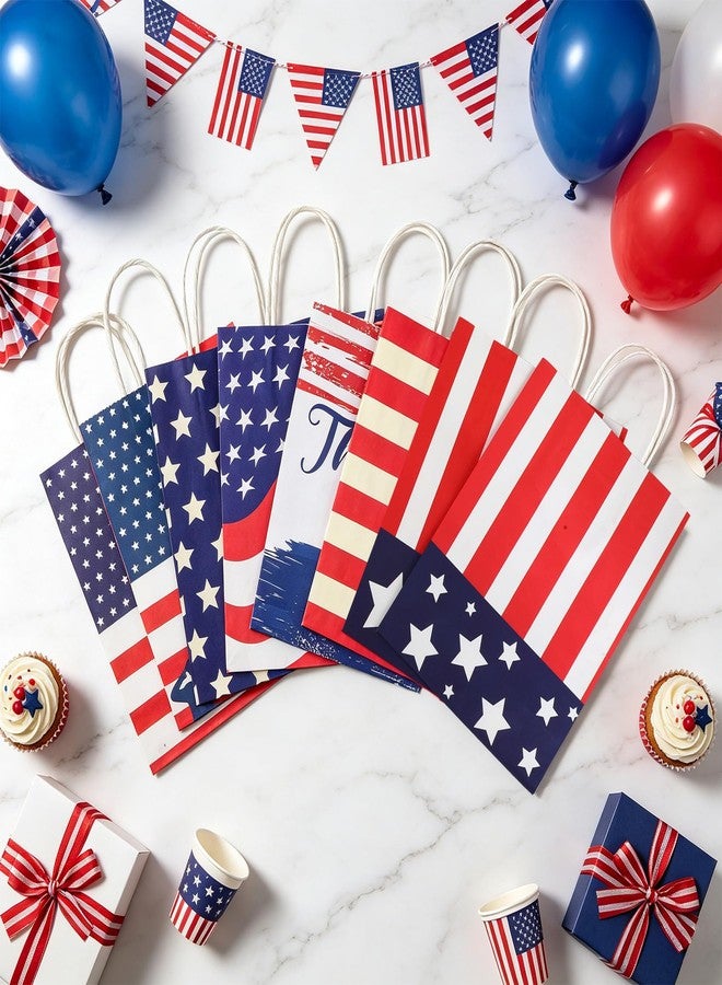 Linsuminn 4th of July Gift Bags, 8 PCS Patriotic Gift Bags with Handles, Red White and Blue American Flag Paper Treat Goodie Cookie Party Favor Bags for Independence Day Party Decorations Gift Wrapping Supplies - Image 4