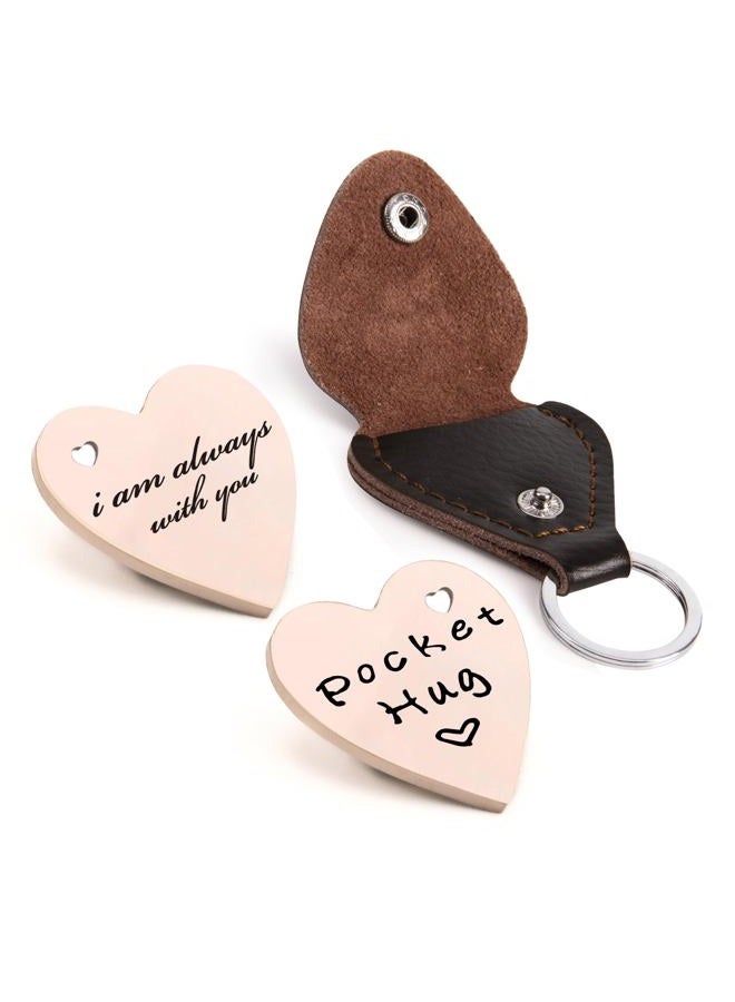 Qunrwe Long Distance Gift,Pocket Hug & Leather Keychain,I Love You Thinking of You Miss You Gifts,Anniversary Birthday Gifts for Her Him Family Friends Loved One(Rose Gold) - Image 1