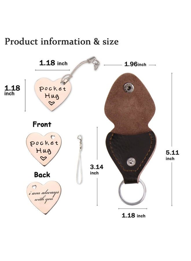 Qunrwe Long Distance Gift,Pocket Hug & Leather Keychain,I Love You Thinking of You Miss You Gifts,Anniversary Birthday Gifts for Her Him Family Friends Loved One(Rose Gold) - Image 2