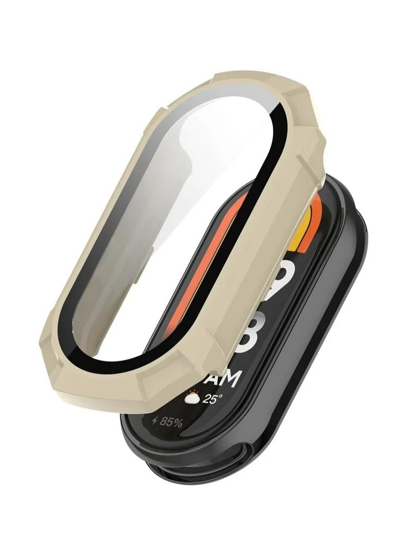 غطاء حماية صلب من البولي كربونات لسوار شاومي مي باند 8/9 مع حماية شاشة من الزجاج المقوى، [مضاد للخدش] جراب واقٍ متوافق مع سوار شاومي الذكي 8/9، غلاف شفاف ممتص للصدمات، غطاء كامل (أبيض فاتح)