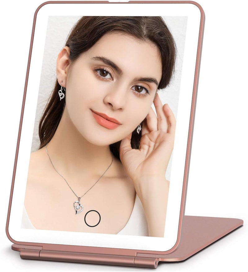 FUNTOUCH Rechargeable 72 LED Makeup Vanity Mirror, 3 Color Lighting, Dimmable Touch Screen, Tabletop Desk LED Foldable Cosmetic Mirror with Lights - Image 1