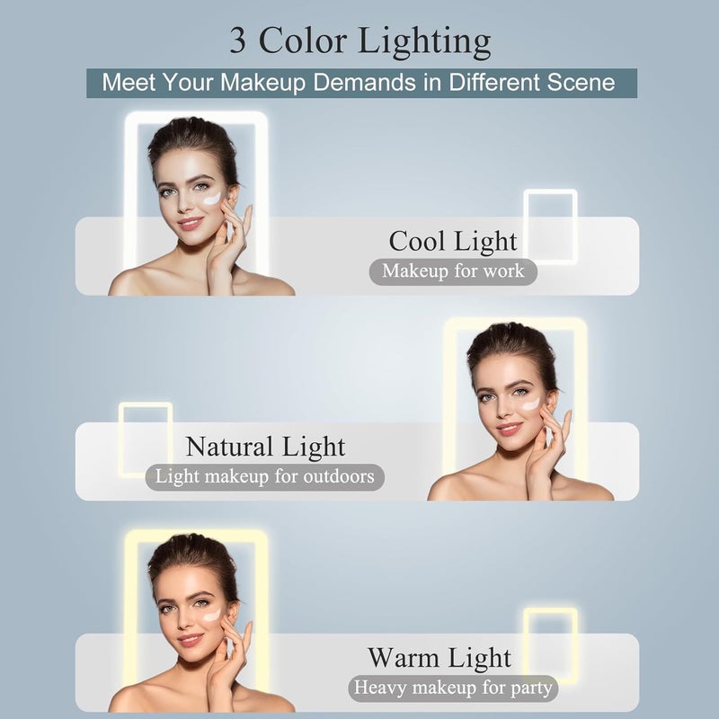 FUNTOUCH Rechargeable 72 LED Makeup Vanity Mirror, 3 Color Lighting, Dimmable Touch Screen, Tabletop Desk LED Foldable Cosmetic Mirror with Lights - Image 3