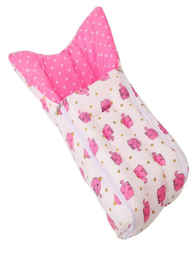 AMARDEEP and Co Combo of Baby Bed with Net | Carry Bag | 4 Pcs Bedding Set(0-6 Months) (Cute Elephants Pink) - Image 3