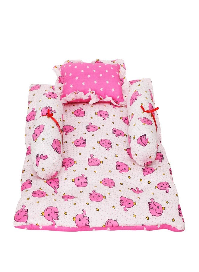 AMARDEEP and Co Combo of Baby Bed with Net | Carry Bag | 4 Pcs Bedding Set(0-6 Months) (Cute Elephants Pink) - Image 2