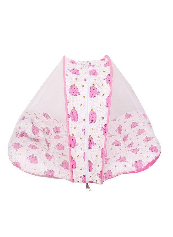 AMARDEEP and Co Combo of Baby Bed with Net | Carry Bag | 4 Pcs Bedding Set(0-6 Months) (Cute Elephants Pink) - Image 4