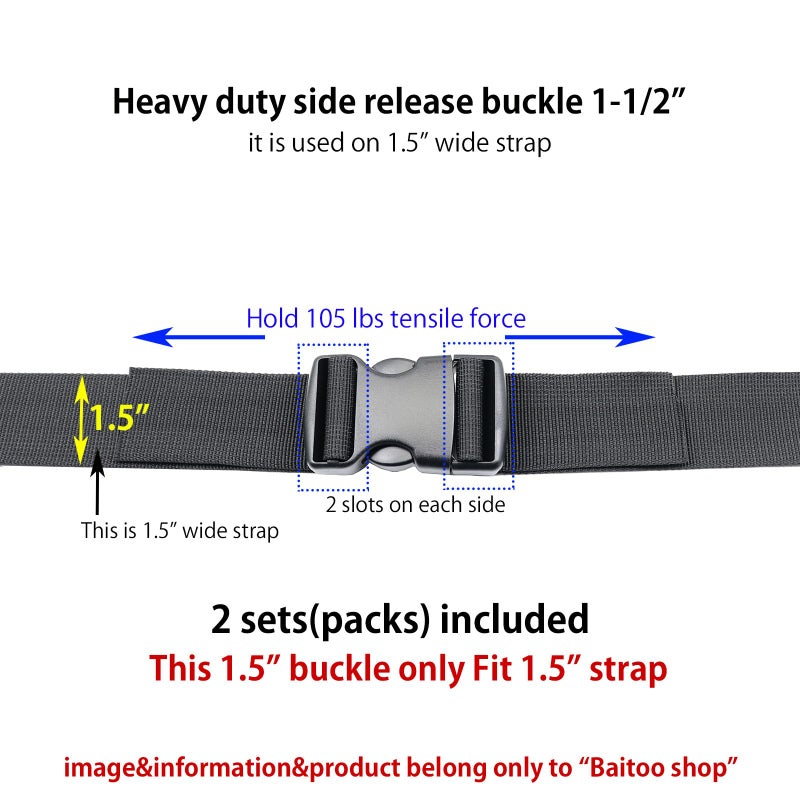 Baitoo Quick Side Release Buckles 1 1/2 inch Heavy Duty Plastic Buckle Clips 1.5" Belt Snap Buckle Clasp Backpack Buckle Replacement for Strap 1.5 inch (1.5inch(38mm)-2 Sets) - Image 4