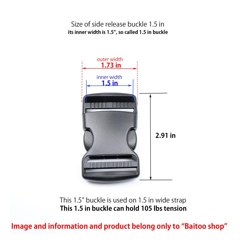 Baitoo Quick Side Release Buckles 1 1/2 inch Heavy Duty Plastic Buckle Clips 1.5" Belt Snap Buckle Clasp Backpack Buckle Replacement for Strap 1.5 inch (1.5inch(38mm)-2 Sets) - Image 3