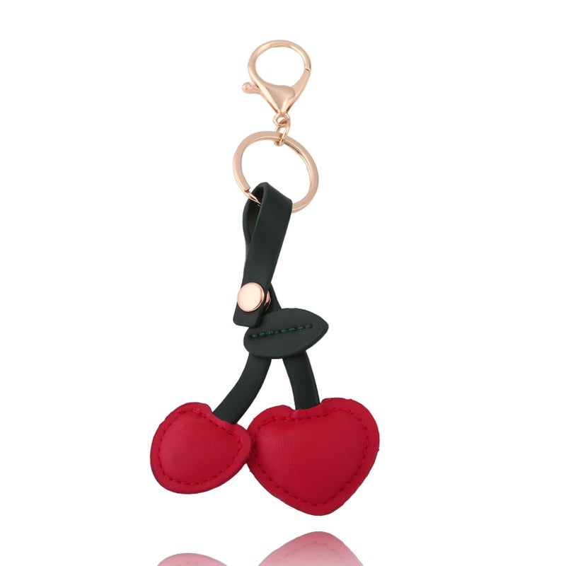 SORGERLY Cherry Bag Charm Keychain - Cute Purse Handbag Fruit Accessories - Beautiful Birthday Gift for Women (Red leather cherry) - Image 1
