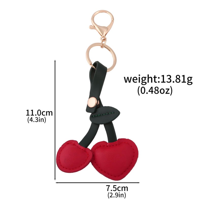 SORGERLY Cherry Bag Charm Keychain - Cute Purse Handbag Fruit Accessories - Beautiful Birthday Gift for Women (Red leather cherry) - Image 4