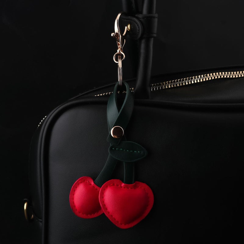 SORGERLY Cherry Bag Charm Keychain - Cute Purse Handbag Fruit Accessories - Beautiful Birthday Gift for Women (Red leather cherry) - Image 3