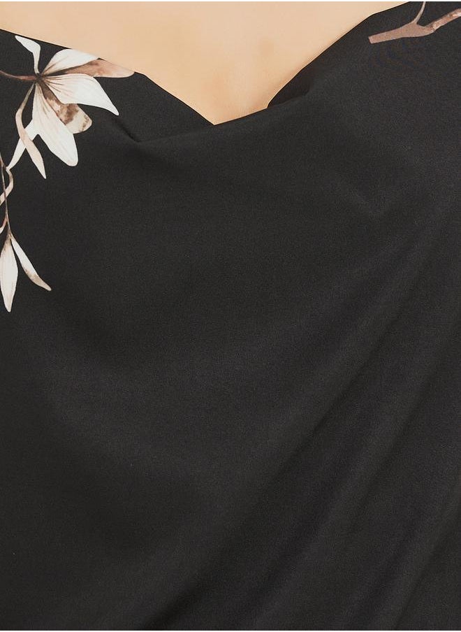 Styli Floral Print Cowl Neck Satin Slip Dress with Deep V Back  - Image 3