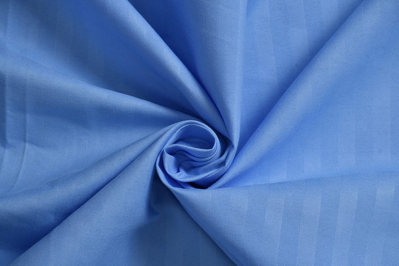 Hardeep 300TC Glace Cotton Plain Stripe Queen Size Double Bedsheet with 2 Pillow Cover for Home, Hotel, Guest Room (90 X 100) Inch Blue, Pack 1 - Image 3
