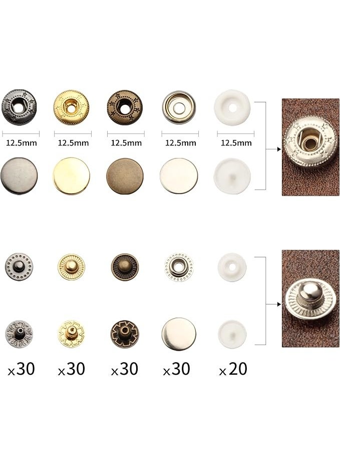 140 Sets Snap Fasteners Kit,Metal Button Snaps and Plastic Buttons，5 Color Clothing Snaps Kit, Leather Snaps for Clothes - Image 3