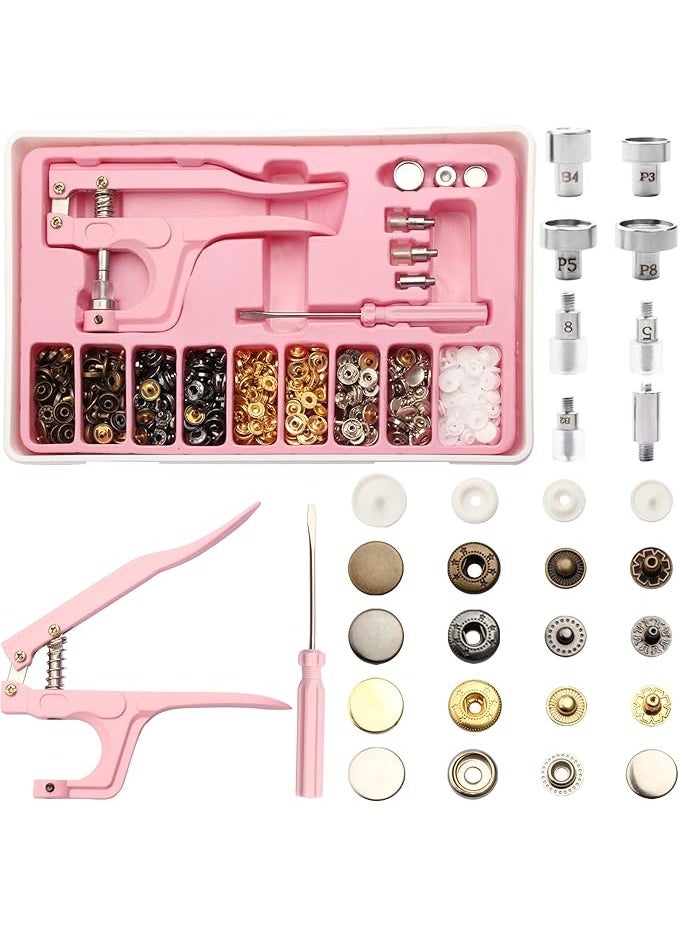140 Sets Snap Fasteners Kit,Metal Button Snaps and Plastic Buttons，5 Color Clothing Snaps Kit, Leather Snaps for Clothes - Image 1