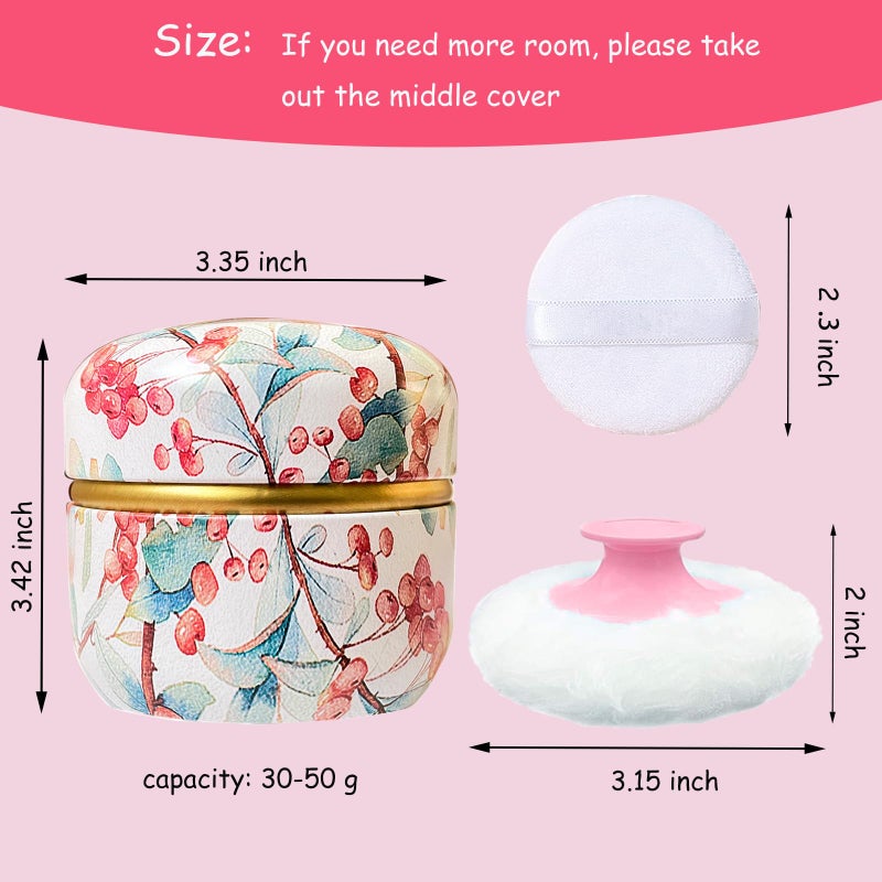 Qopoto Body Powder Puff and Container for Dusting Powder, Women Powder Puff and Powder Case for Bath and Travel (Ormosia) - Image 2