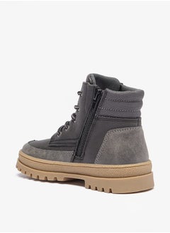 JUNIORS Boys Panelled Low Ankle Boots with Lace Detail and Zip Closure  - Image 2