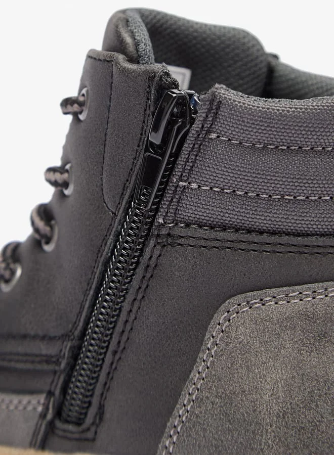 JUNIORS Boys Panelled Low Ankle Boots with Lace Detail and Zip Closure