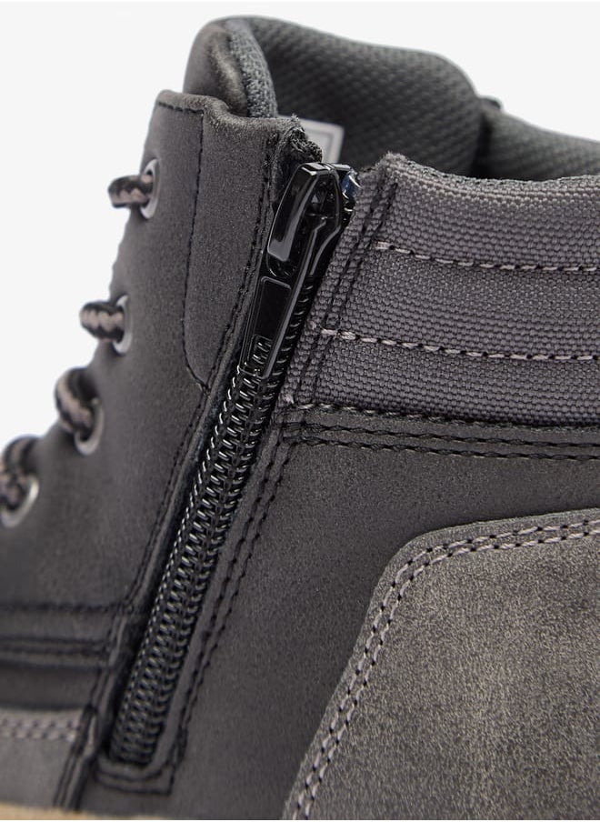 JUNIORS - Boys Panelled Low Ankle Boots with Lace Detail and Zip Closure - Image 1