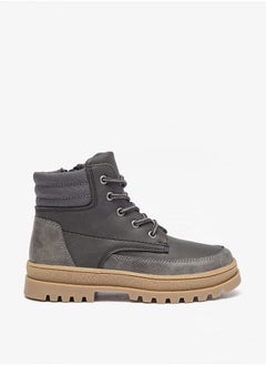JUNIORS Boys Panelled Low Ankle Boots with Lace Detail and Zip Closure  - Image 1